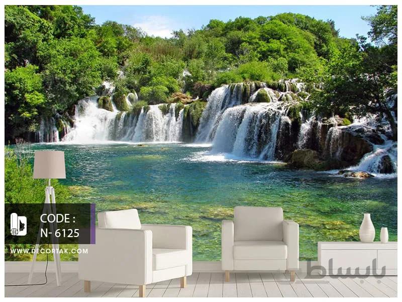 پوستر دیواری طبیعت طرح آبشار جنگلی کد N-6125