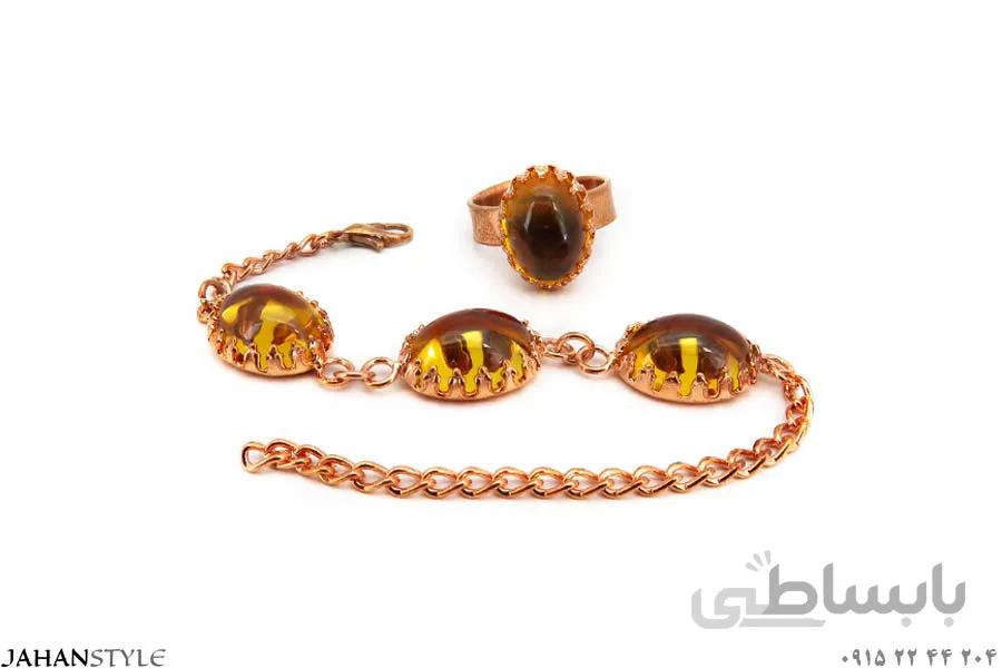 نیم ست مسی نگین زرد شفاف