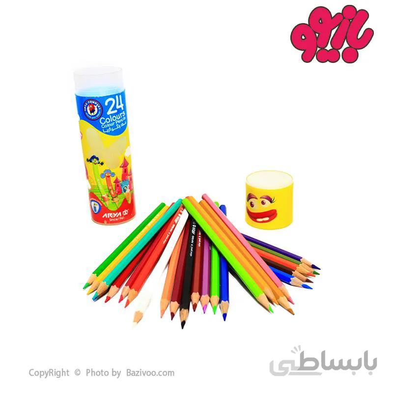 مدادرنگی 24 رنگ استوانه ای فلزی آریا