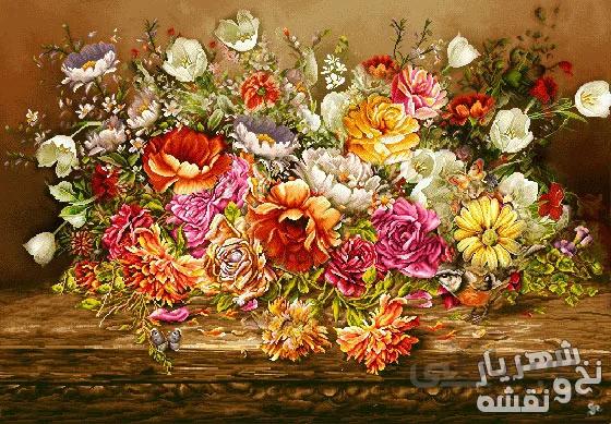 نخ و نقشه تابلو فرش طرح گل کد b12