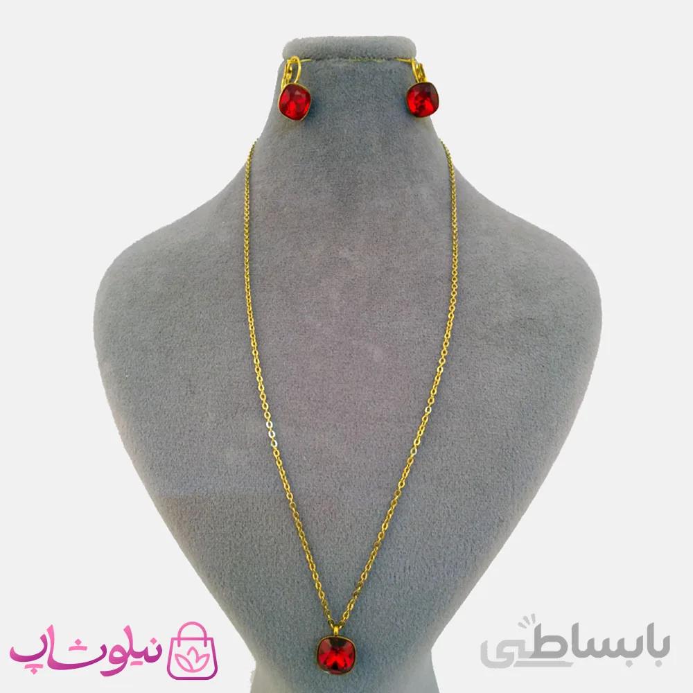 نیم ست زنانه استیل با سنگ رنگی کد 1145