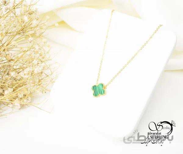 گردنبند زنانه استیل ونکلیف نگین سبز