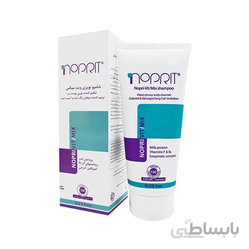 شامپو تنظیم کننده چربی موهای رنگ شده و آسیب دیده NOPRI VIT MIX نوپری ویت میکس نوپریت 200 میل ا Noprit Nopri Vit Mix Shampoo 200 ML
