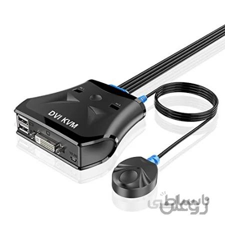 TNP DVI KVM Switch 2 Port Dual Computer Monitor Switcher w / USB 2.0 Hub کابل KVM 1.5M / 5FT - DVI-D PC Keyboard Mouse Keyboard Keyboard Extender Box for Windows / Mac / Linux
