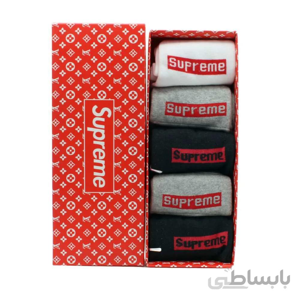 هدیه مردانه پک جوراب لویی ویتون supre me قرمز 5 جفتی
