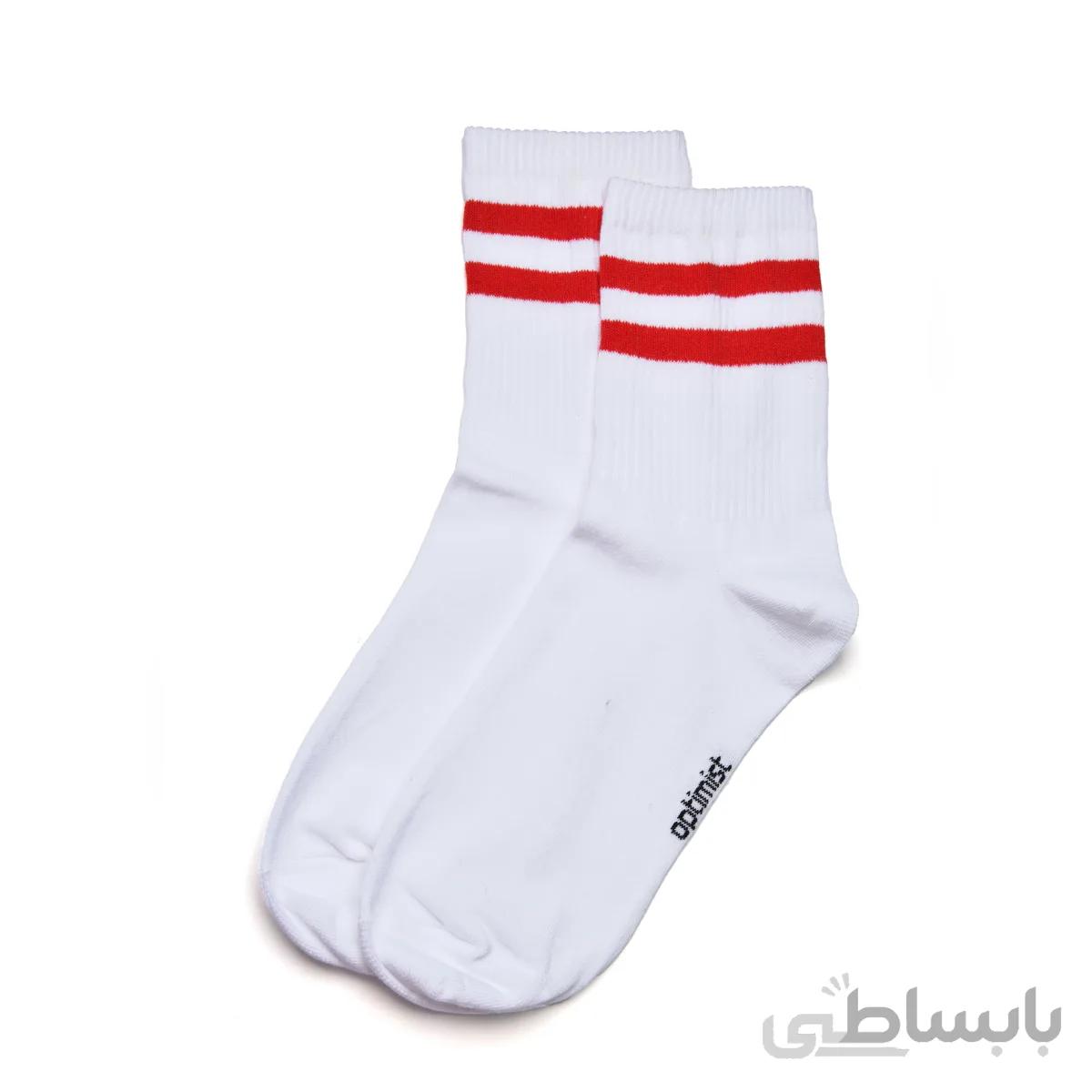 جوراب نیم ساق سفید دوخط قرمز آپتیمیست