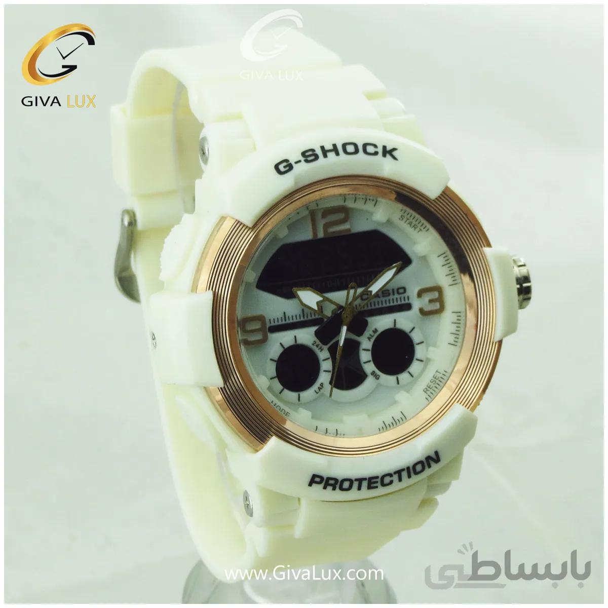 ساعت مچی اسپرت کاسیو جیشاک G-shock دو زمانه سفید