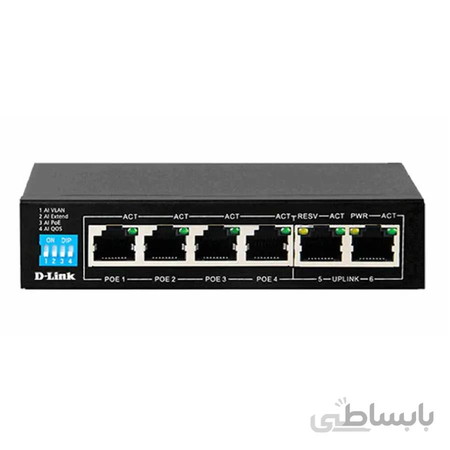 سوییچ 6 پورت دسکتاپ دی لینک مدل DGS-F1006P-E ا D-LINK DGS-F1006P-E 6-Port 10/100/1000Mbps Desktop Switch