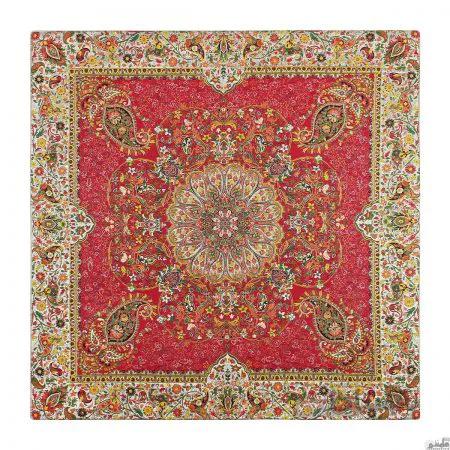 رومیزی مربع ترمه طرح افشار رنگ قرمز
