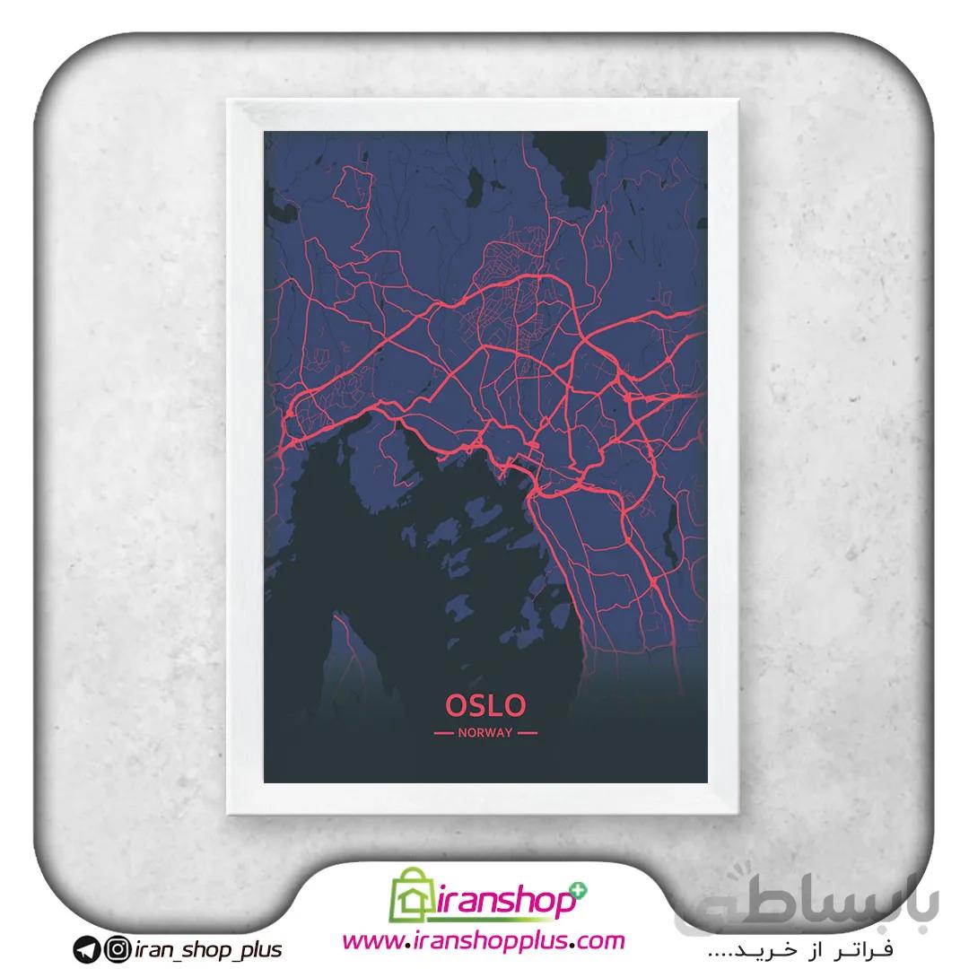 تابلو نقشه شهر اسلو با تم Neon Pink