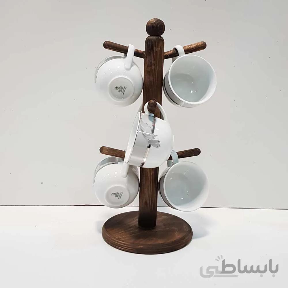 استند لیوان چوبی رنگ قهوه ای