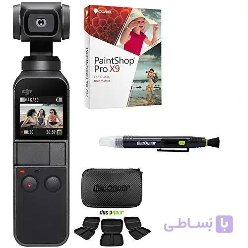 دوربین استابلایزر DJI Osmo Pocket Handheld 3 Axis Gimbal قابل تعویض به تلفن هوشمند ، اندرویدی ، بسته نرم افزاری آیفون فیلمساز با مورد سخت سفر ، کارت حافظه میکرو SD با سرعت بالا Sandisk 32 گیگابایت Corel Pro X9