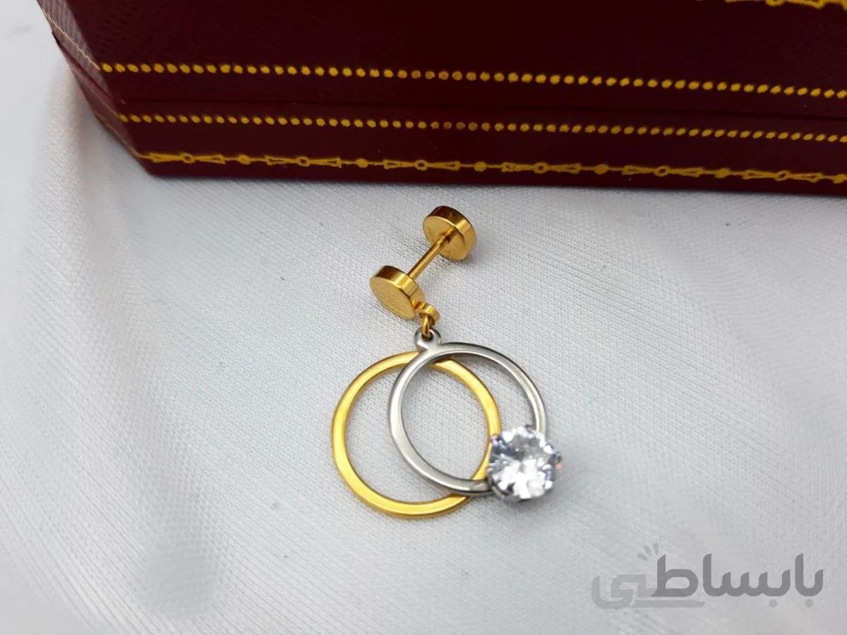 پیرسینگ گوش دو حلقه ای نگین دار