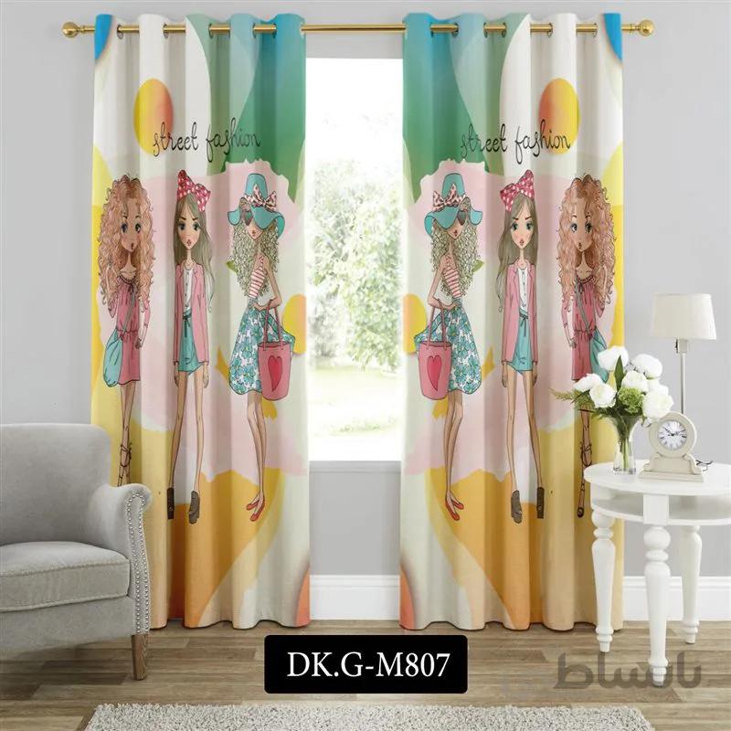 پرده پانچی (هازان و مخمل) کد DK.G.M807 طرح دخترانه دختران در تابستان