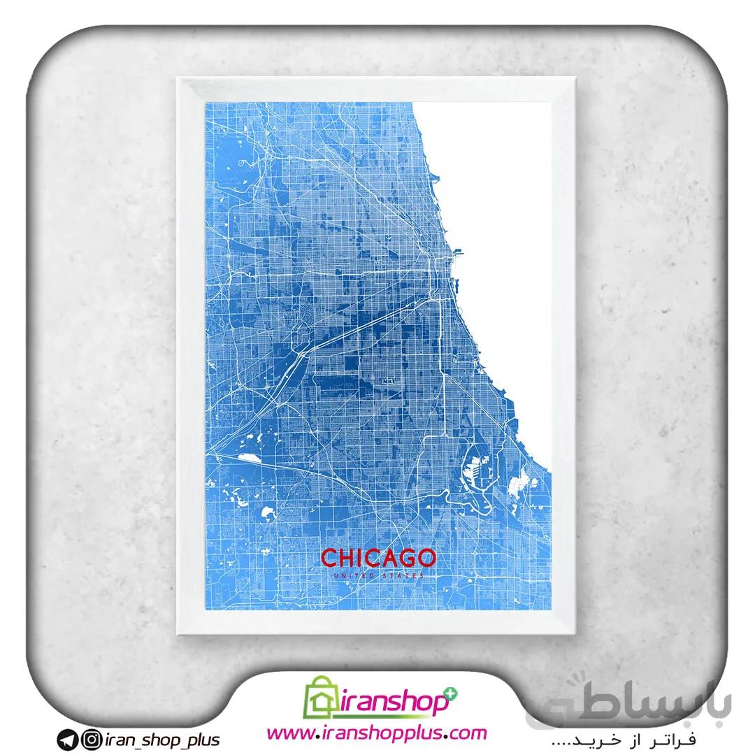 تابلو نقشه شهر شیکاگو با تم Pale Blue