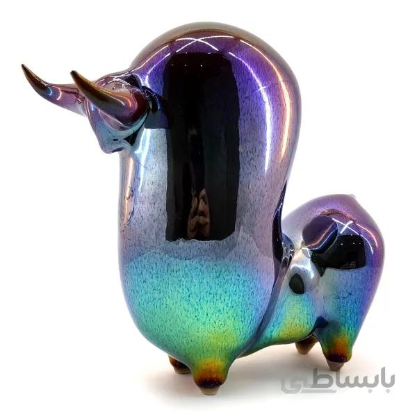 مجسمه سرامیکی گاو آبی بنفش