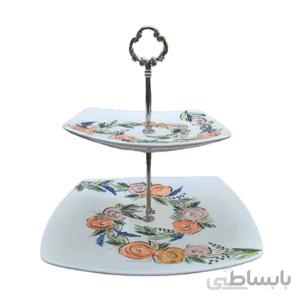 شیرینی خوری دو طبقه سرامیکی دست ساز کد 844