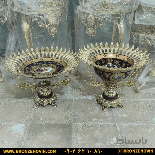 ست پذیرایی میوه خوری و آجیل خوری برنزی طرح برگی