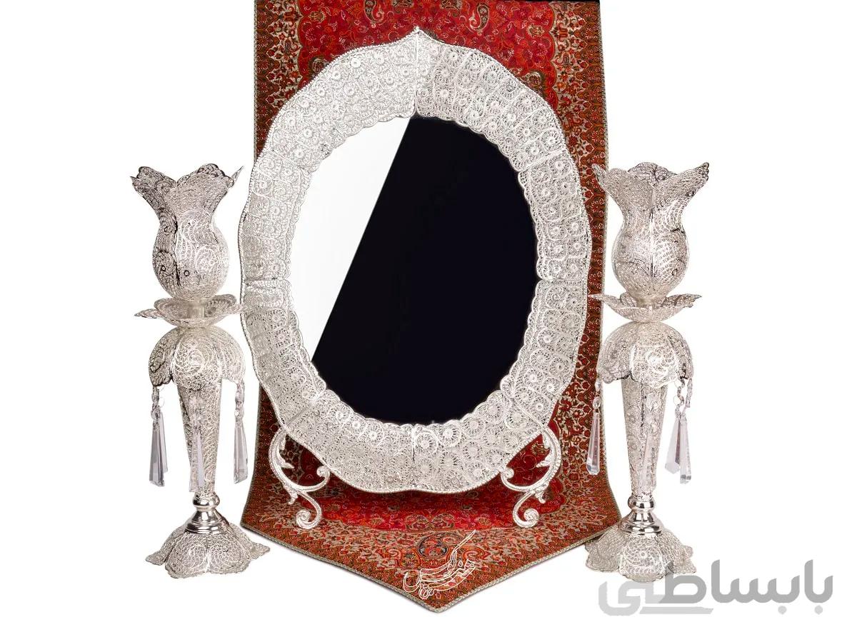 ست آینه و شمعدان لاله ملیله کاری