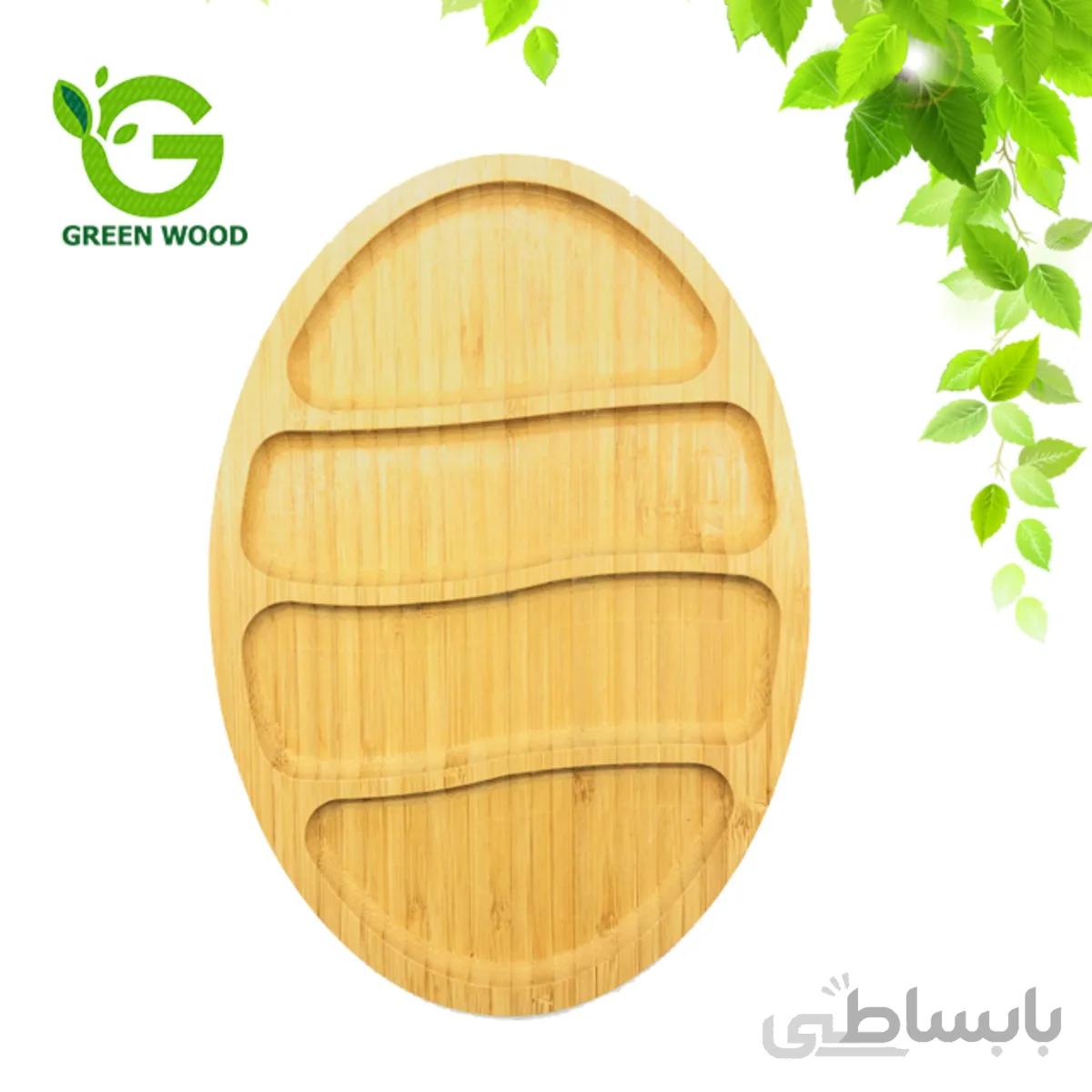ظرف اردو خوری چوبی بامبو 4 خانه بیضی (ظروف سرو سینی پذیرایی) کد Gw141201014