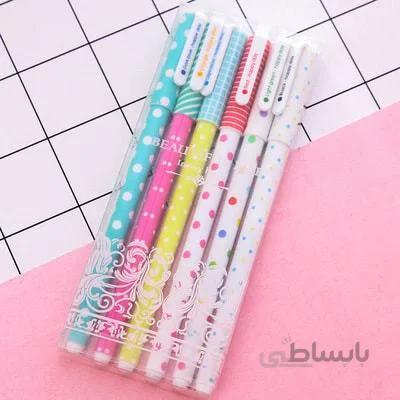 خودکار رنگی هپی دی مجموعه ۶ عددی طرح خال خالی مدل color neutral pen journal mark graffiti write smoothlyt colorful code 6677-11