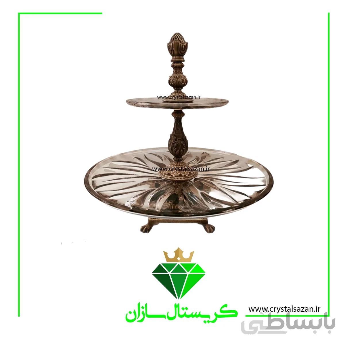 شیرینی خوری دو طبقه کریستال سازان مدل نیل رنگ شامپاینی کد k1264
