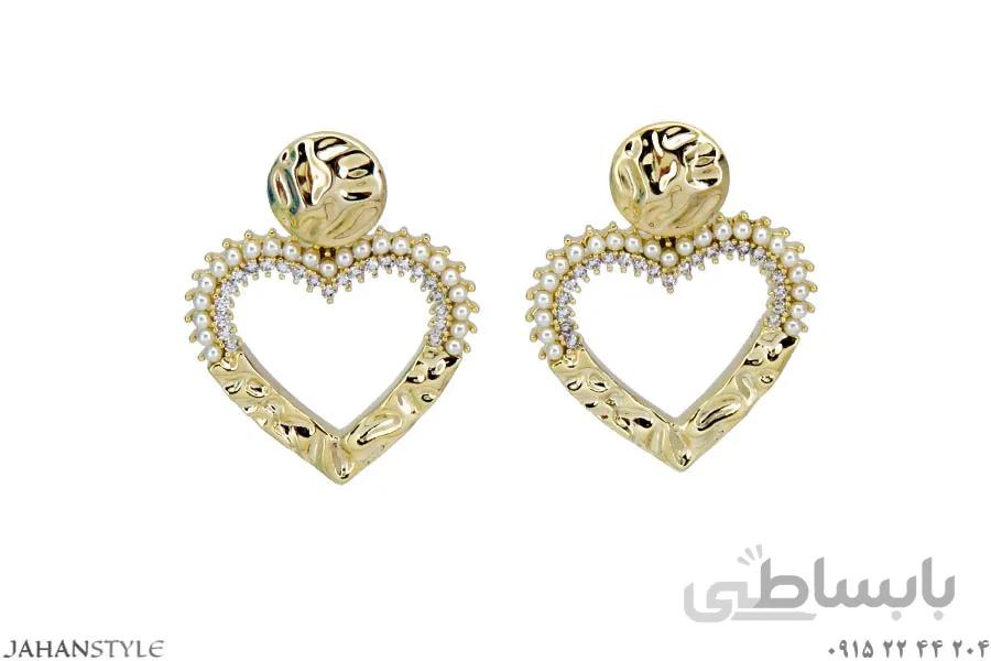 گوشواره طلایی پایه نقره طرح قلب