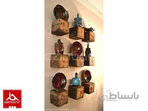 پک ۹ عددی شلف مکعب مربعی چوبی دیواری ا شلف دیواری با چوب درختان میوه یا جنگلی