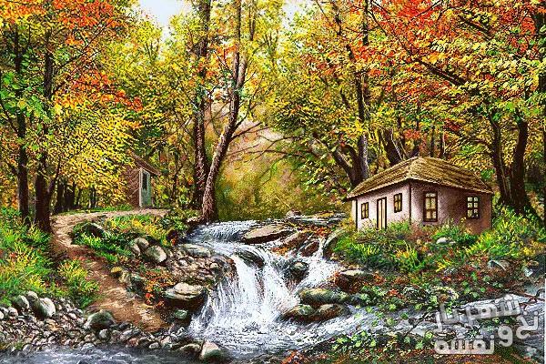 خرید نخ و نقشه تابلو فرش تبریز طرح منظره رودخانه زیبا کد j-160