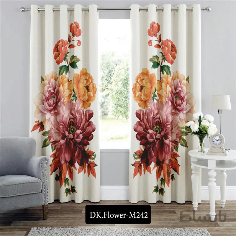 پرده پانچی (هازان و مخمل)کد DK.Flower.M242 طرح گل و منظره شاخه های گل