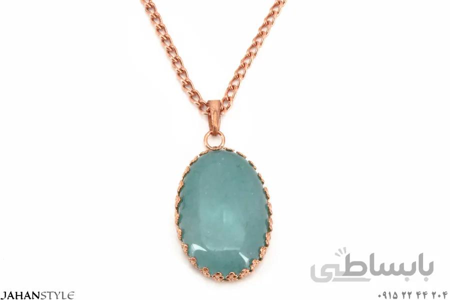 گردنبند مسی دخترانه نگین سبزآبی