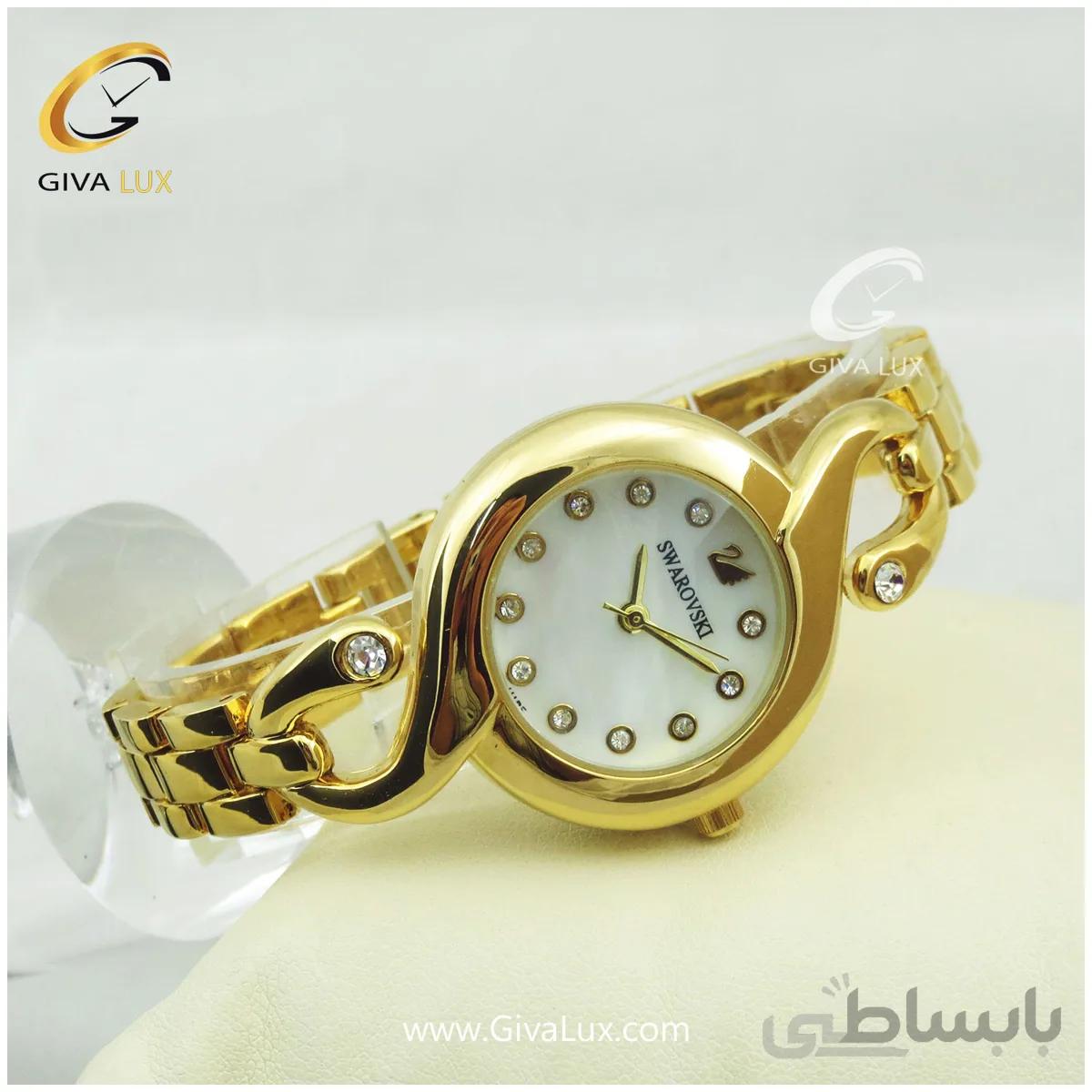 ساعت مچی زنانه سواروسکی بند فلزی طلایی
