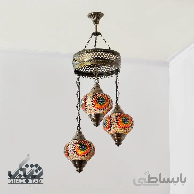 لوستر آویز سه شعله مراکشی حباب متوسط کد 3H-B