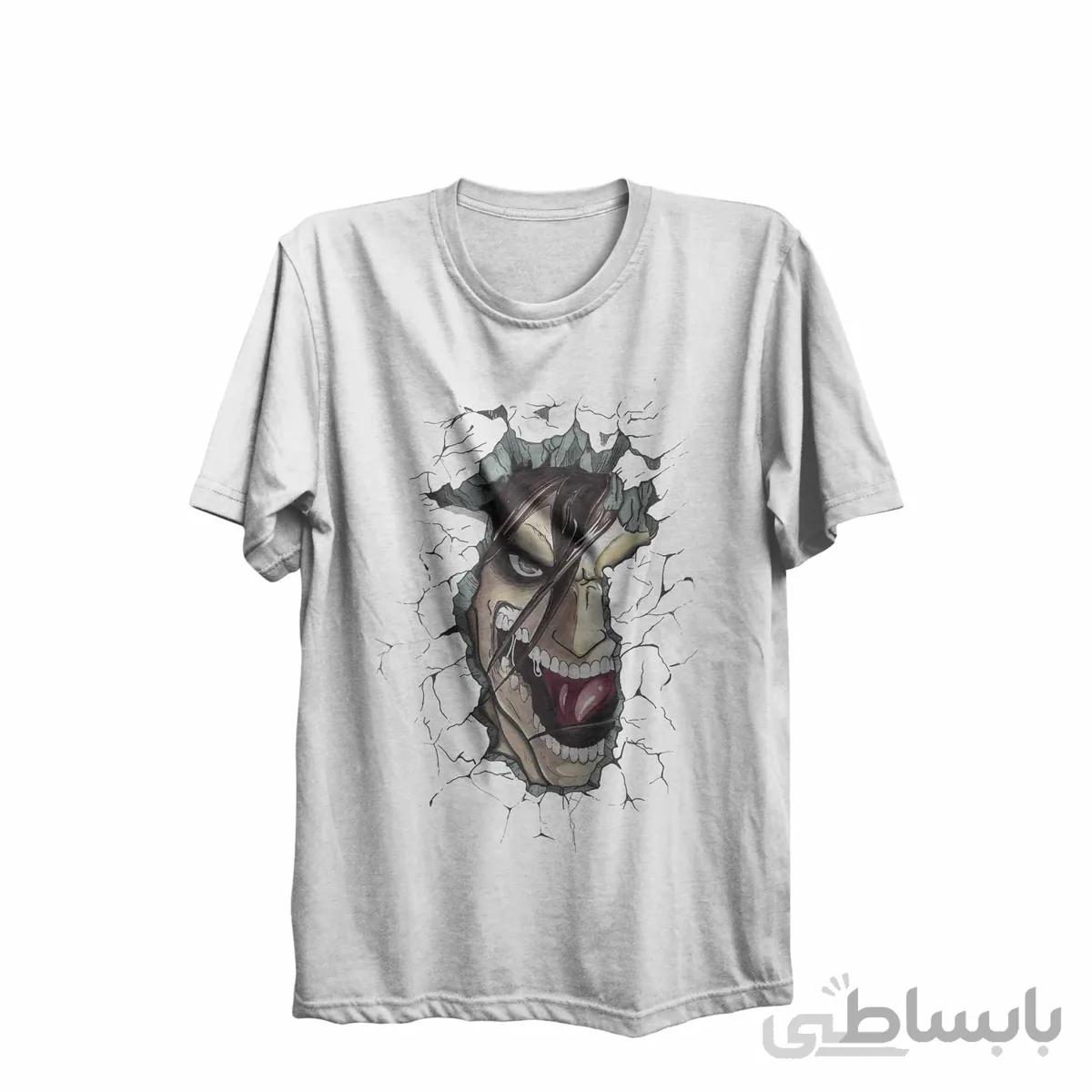 تیشرت یقه گرد سفید طرح انیمه اتک ان تایتان Attack on Titan