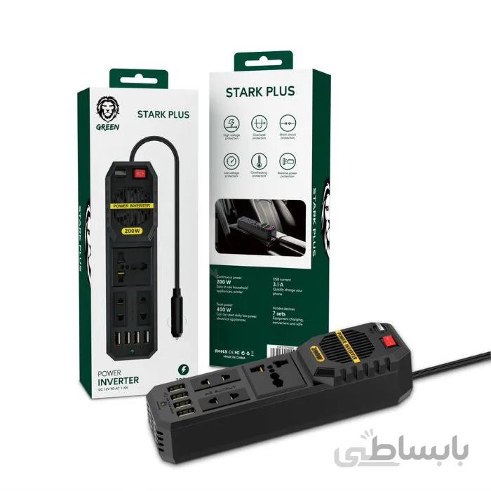 مبدل برق و شارژر داخل خودرو گرین لاین Green Stark Plus Power Inverter 200W