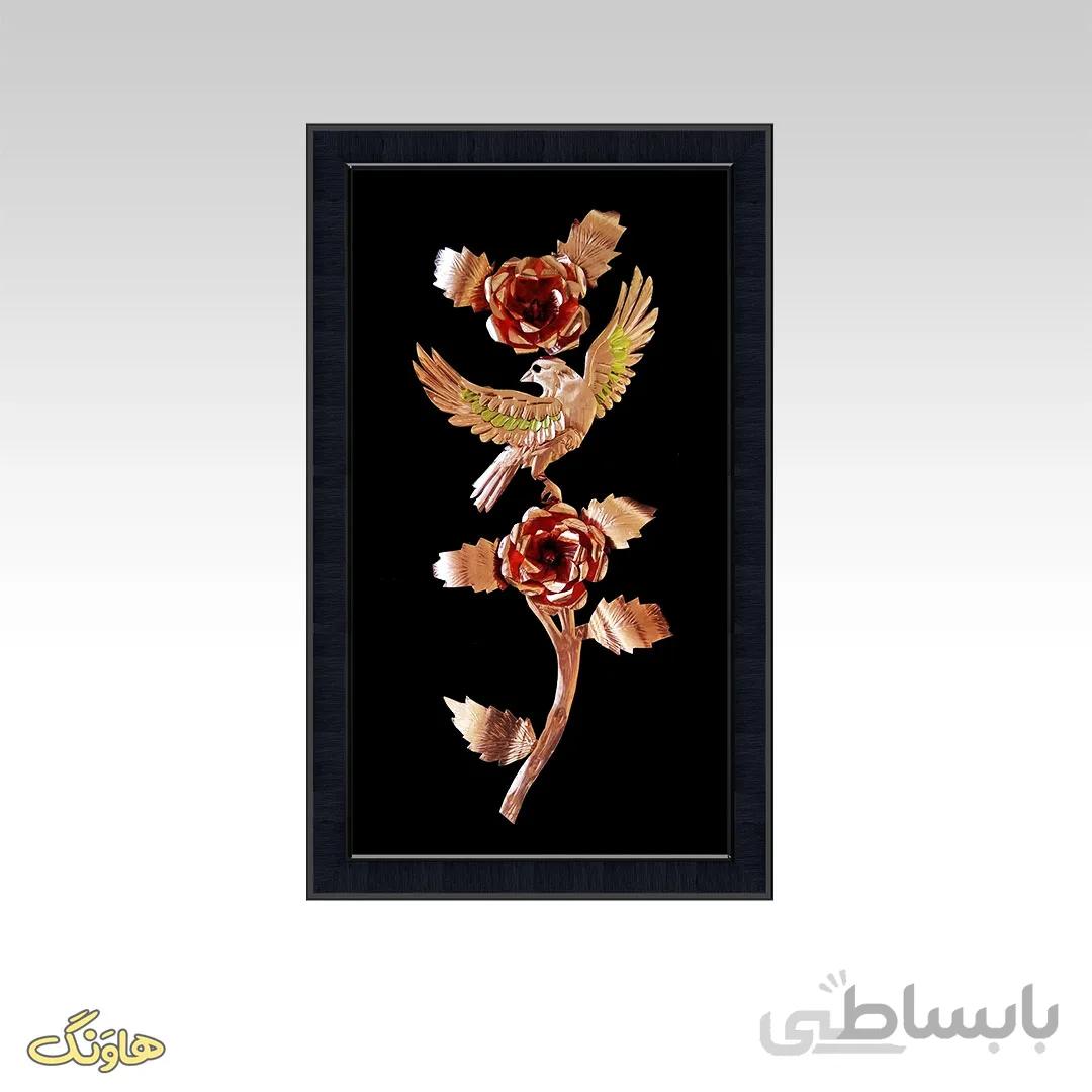 تابلو معرق مسی گل و مرغ B02