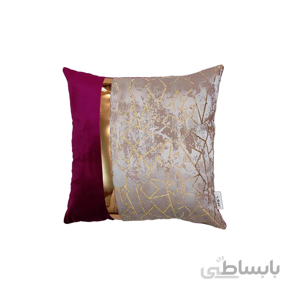 کوسن ترکیبی چرم و مخمل مدل یاسمن رنگ زرشکی
