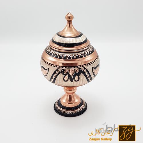 شکلات خوری مسی خمره ای نقره کوب