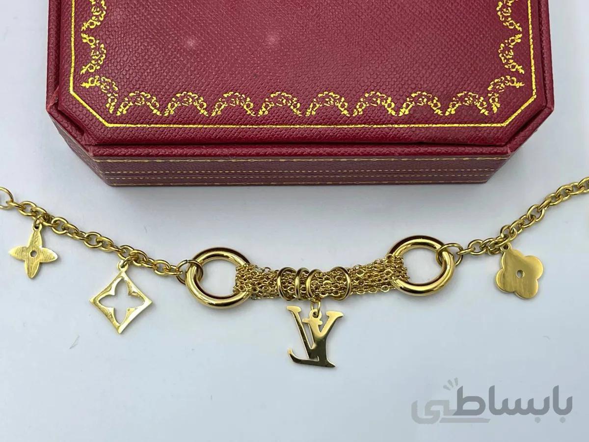 دستبند آویزدار زنجیری لویی ویتون طلایی