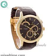 ساعت مچی ویولت، مردانه کرنوگراف، گرد چرمی، طلایی صفحه قهوه ای | کد 0450/2G