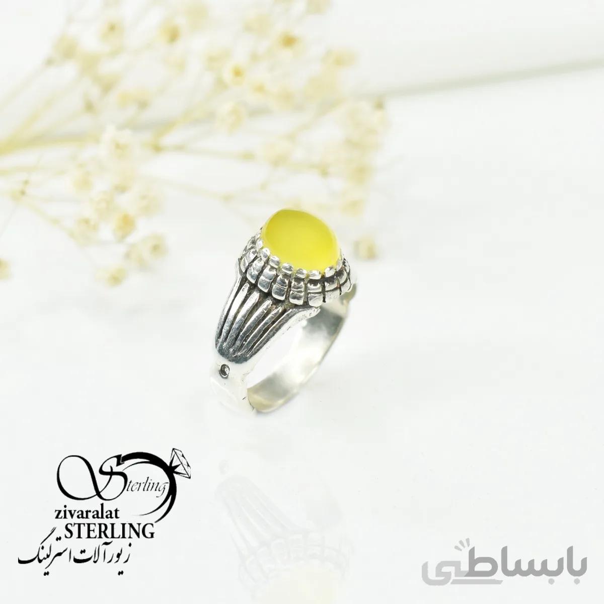 انگشتر نقره مردانه با سنگ عقیق زرد (شرف الشمس) کد 6394