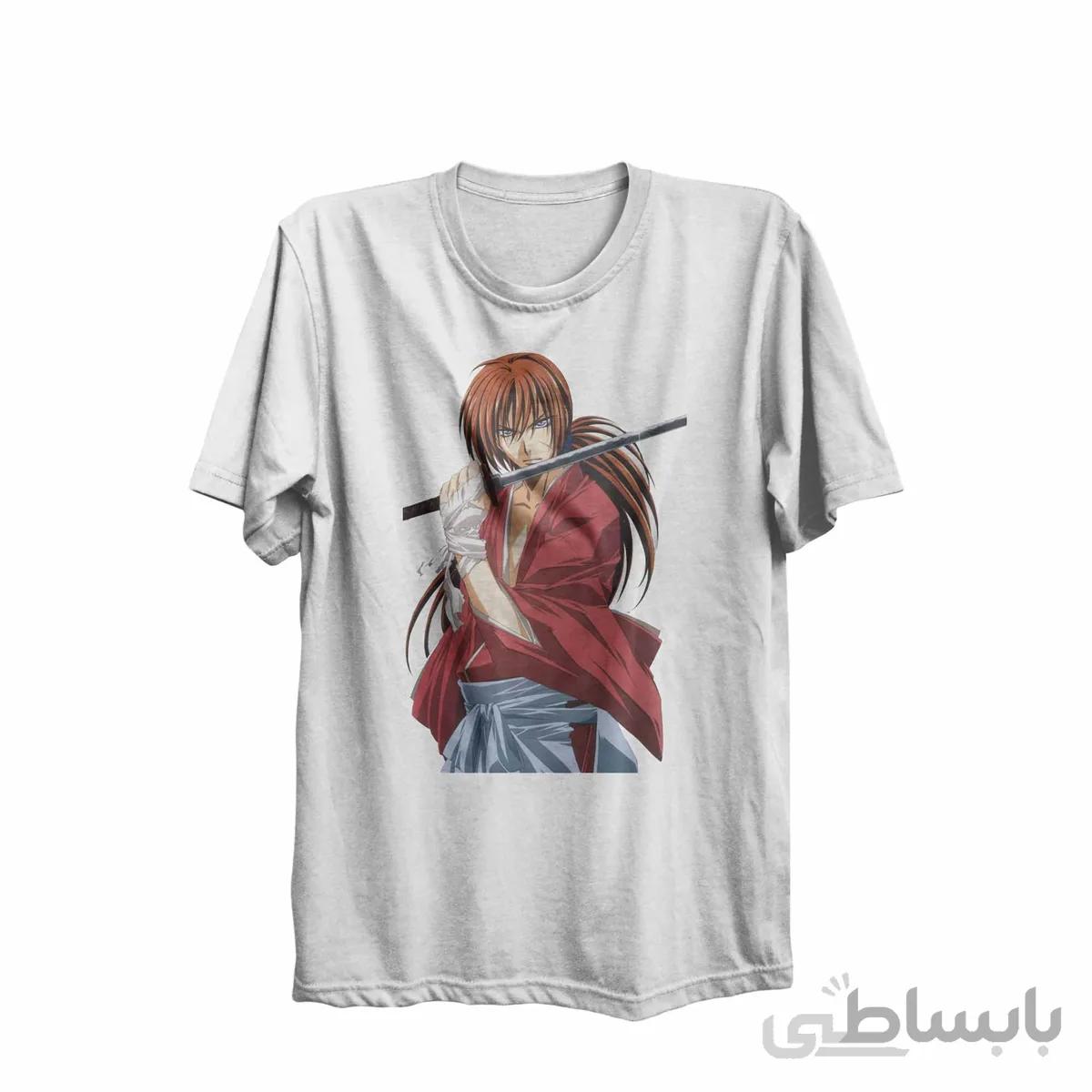 تیشرت یقه گرد سفید طرح انیمه رورونی کنشین Rurouni Kenshin کد KCT10458