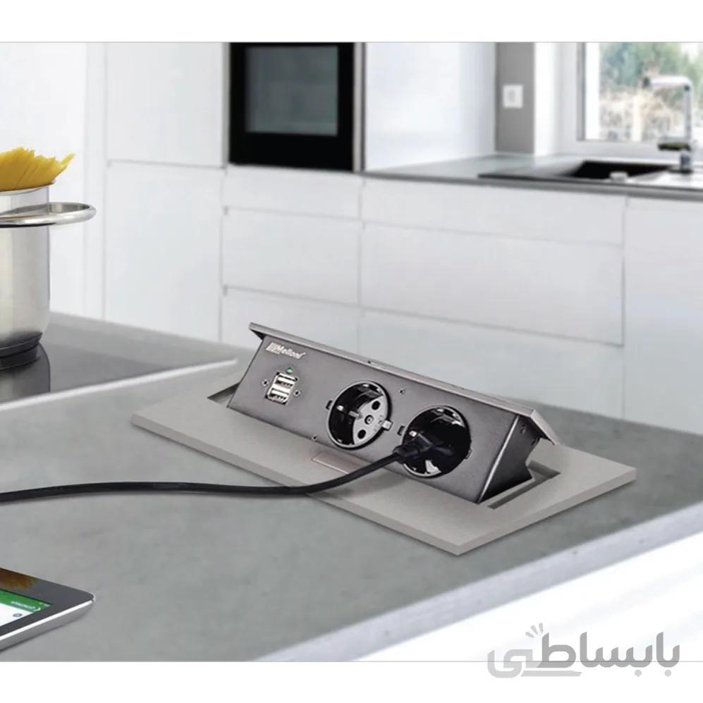 پریز توکار مستطیلی کد 10017 ملونی با شارژر USB نقره ای ، مشکی ، طلایی و دودی