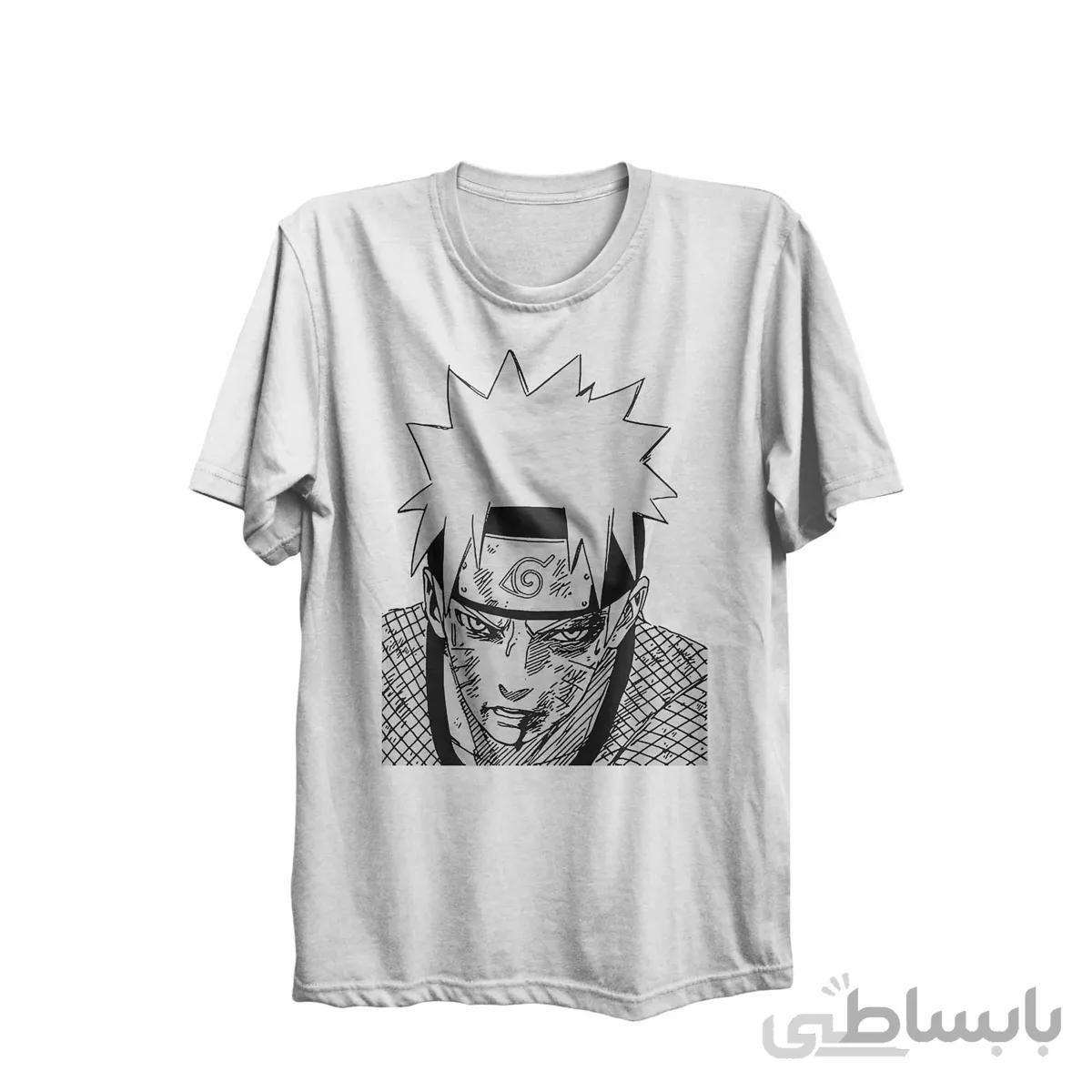 تیشرت یقه گرد سفید طرح انیمه ناروتو Naruto کد KCT10427