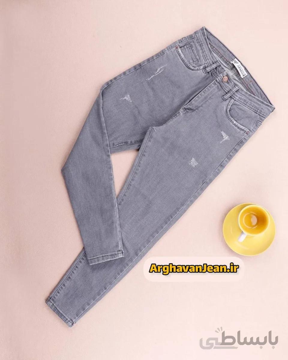 شلوار جین طوسی روشن فول کش ترک قد 85 و 90