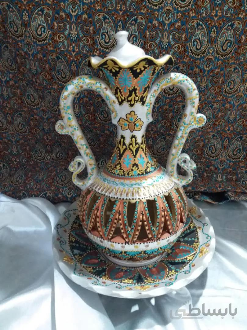 بشقاب و گلدان نقطه کوبی سفالی کد ۱۰۲۵۲۳