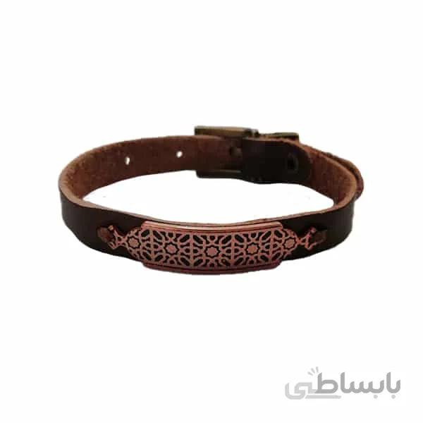 دستبند مسی زنانه چرم و مس مدل سه گل کد jw212