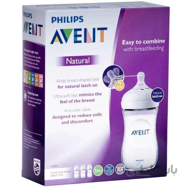 شیشه شیر سه عددی 1m+ نچرال اونت 260 میلی لیتر avent