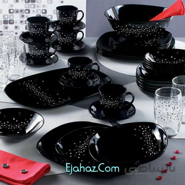 سرویس آرکوپال 44 پارچه لومینارک فرانسه مدل پوینتیل سیاه لومینارک(Luminarc)