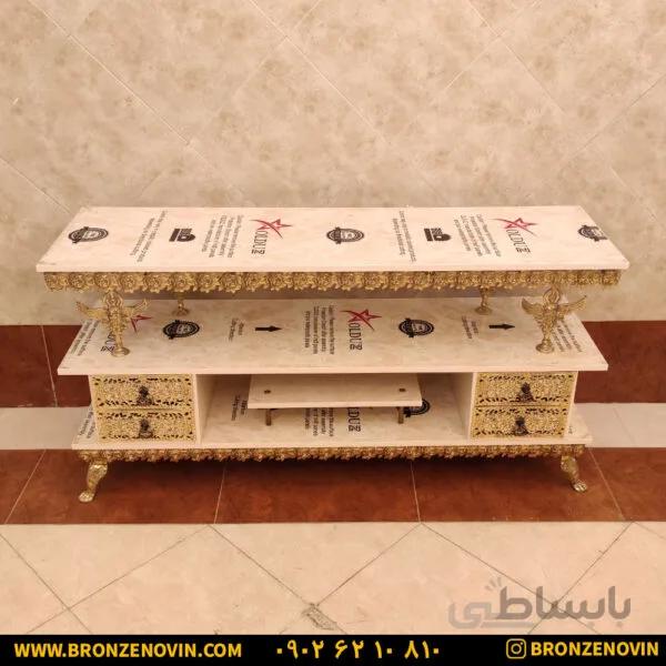 میز تلویزیون برنزی ۴ کشو صفحه هایگلاس